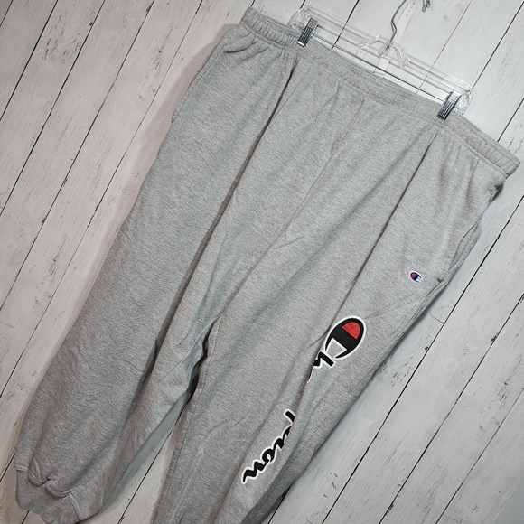 CHAMPION BIG MAN Gray Powerblend Joggers Script LOGO Pockets Size 4XL Cotton. - Picture 4 of 10
